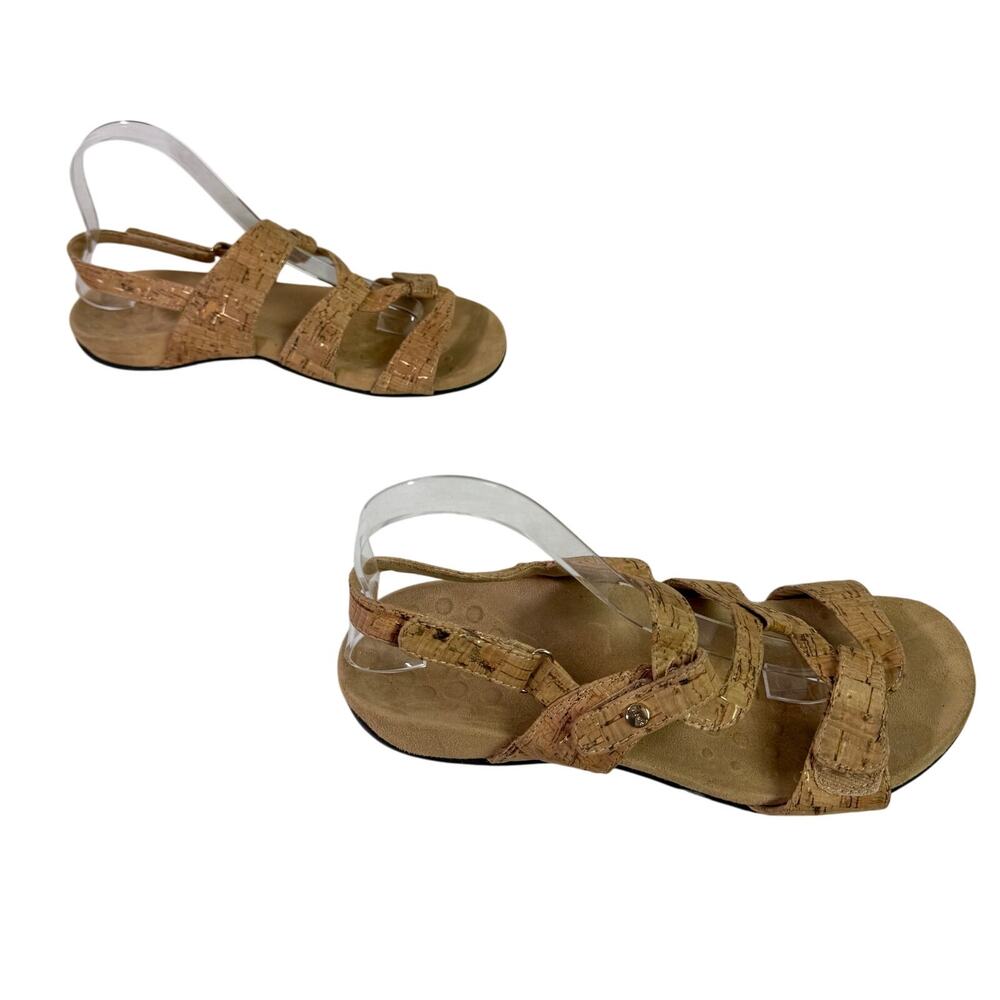 Vionic Women's 8 Cork Print Leather Tan Gold Comfort Strappy Paros Sandals - Picture 2 of 10